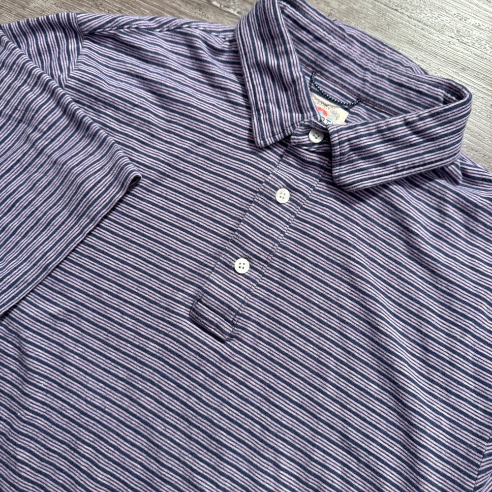 Faherty Polo Shirt Men L Purple Striped Pima Cotton Modal Coastal Comfort Travel